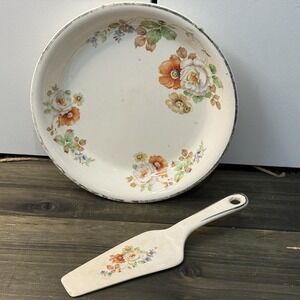 Vintage Harker Pottery Pie Plate and Server Set USA 1940's Floral Ceramic‎